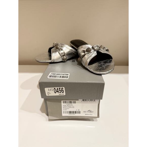 Balenciaga Cagole Embellished Metallic Textured-Leather Flat Sandal Silver EU 38 - Picture 5 of 12